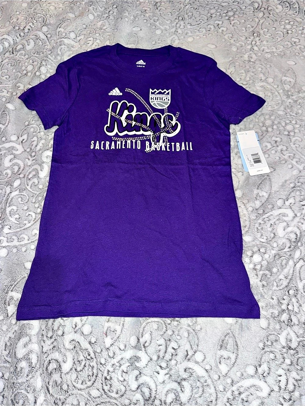 adidas Sacramento Kings Youth Rhinestone Logo T-Shirt Purple Large